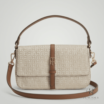 BOLSA CROSSBODY E ALÇA DE MÃO BEGE LOGO XW10370 TOMMY HILFIGER
