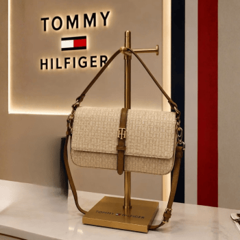 BOLSA CROSSBODY E ALÇA DE MÃO BEGE LOGO XW10370 TOMMY HILFIGER