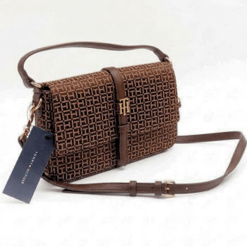 BOLSA CROSSBODY E ALÇA DE MÃO MARROM LOGO XW10370 TOMMY HILFIGER