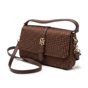 BOLSA CROSSBODY E ALÇA DE MÃO MARROM LOGO XW10370 TOMMY HILFIGER