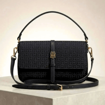 BOLSA CROSSBODY E ALÇA DE MÃO PRETA LOGO XW10370 TOMMY HILFIGER