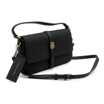 BOLSA CROSSBODY E ALÇA DE MÃO PRETA LOGO XW10370 TOMMY HILFIGER