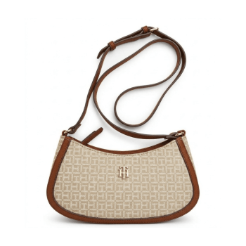 BOLSA CROSSBODY TRANSVERSAL BEGE COM LOGO XW10387 TOMMY HILFIGER