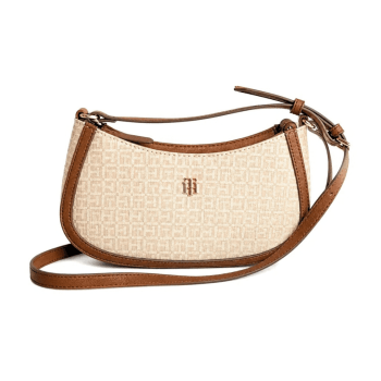 BOLSA CROSSBODY TRANSVERSAL BEGE COM LOGO XW10387 TOMMY HILFIGER