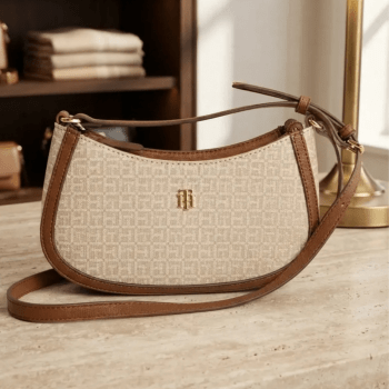BOLSA CROSSBODY TRANSVERSAL BEGE COM LOGO XW10387 TOMMY HILFIGER