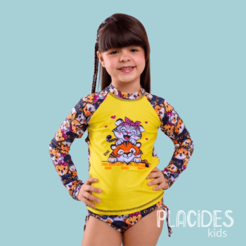 BIQUINI INFANTIL VERÃO COM MANGA LONGA E PROTEÇÃO UV GATINHAS