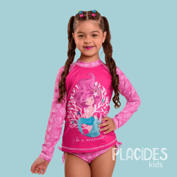 BIQUINI INFANTIL VERÃO COM MANGA LONGA E PROTEÇÃO UV SEREIA CONCHAS