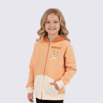 BLUSA JAQUETA MANGA LONGA INFANTIL BBC STUDIOS BINGO ORELHAS 3D LARANJA