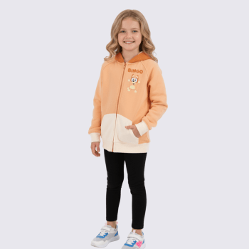 BLUSA JAQUETA MANGA LONGA INFANTIL BBC STUDIOS BINGO ORELHAS 3D LARANJA