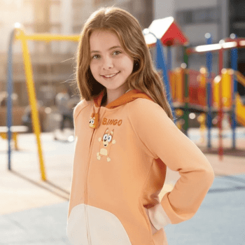 BLUSA JAQUETA MANGA LONGA INFANTIL BBC STUDIOS BINGO ORELHAS 3D LARANJA