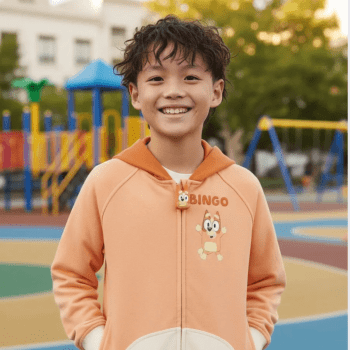 BLUSA JAQUETA MANGA LONGA INFANTIL BBC STUDIOS BINGO ORELHAS 3D LARANJA