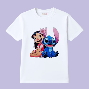 BLUSA T-SHIRT MANGA CURTA INFANTIL BRANCA LILO E STITCH