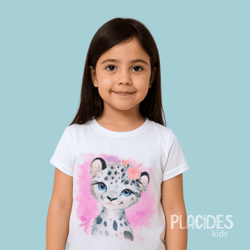 BLUSA T-SHIRT MANGA CURTA INFANTIL BRANCA ONCINHA