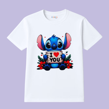 BLUSA T-SHIRT MANGA CURTA INFANTIL BRANCA STITCH 1