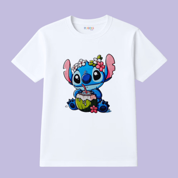 BLUSA T-SHIRT MANGA CURTA INFANTIL BRANCA STITCH 2