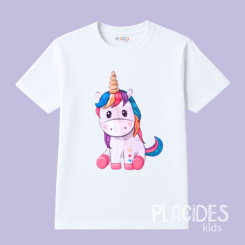 BLUSA T-SHIRT MANGA CURTA INFANTIL BRANCA UNICORNIO