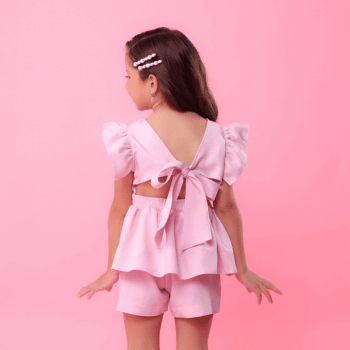 CONJUNTO INFANTIL ALFAIATARIA LUXO ALANA LISO ROSA CLARO