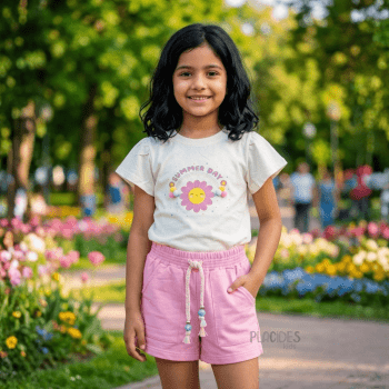 CONJUNTO INFANTIL FLORZINHA ROSA SUMMER DAY POMPOM