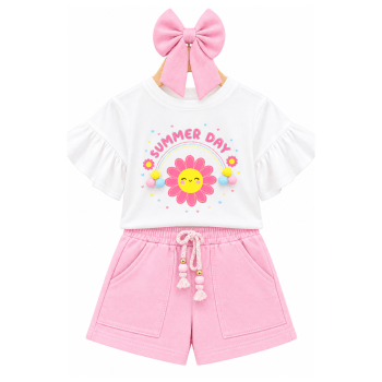 CONJUNTO INFANTIL FLORZINHA ROSA SUMMER DAY POMPOM CONJUNTO INFANTIL FLORZINHA ROSA SUMMER DAY POMPOM