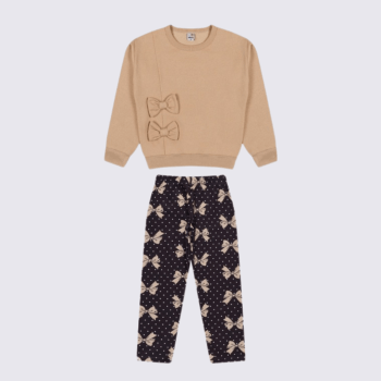 CONJUNTO INFANTIL ROHMI INVERNO COM TECIDO PELUCIADO CARAMELO LACINHOS