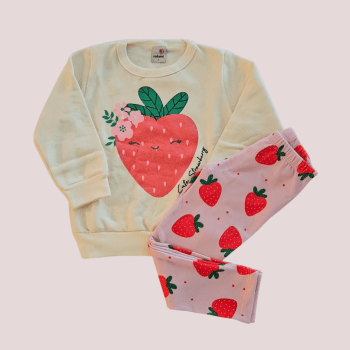 CONJUNTO INFANTIL ROHMI INVERNO COM TECIDO PELUCIADO MORANGUINHO CREME