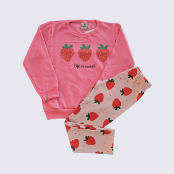 CONJUNTO INFANTIL ROHMI INVERNO COM TECIDO PELUCIADO MORANGUINHO ROSA
