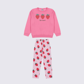CONJUNTO INFANTIL ROHMI INVERNO COM TECIDO PELUCIADO MORANGUINHO ROSA