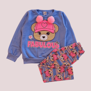 CONJUNTO INFANTIL ROHMI INVERNO COM TECIDO PELUCIADO URSINHA POMPOM AZUL