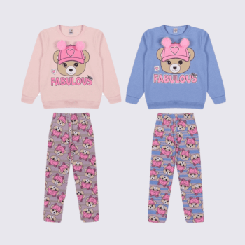 CONJUNTO INFANTIL ROHMI INVERNO COM TECIDO PELUCIADO URSINHA POMPOM ROSA