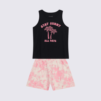 CONJUNTO INFANTIL REGATA ROSA COM PRETO COQUEIROS STAY SUNNY BRANDILI