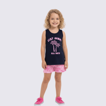 CONJUNTO INFANTIL REGATA ROSA COM PRETO COQUEIROS STAY SUNNY BRANDILI