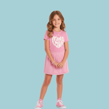 CONJUNTO INFANTIL ROSA COM SHORT SAIA EM TULE KIND LOVE BRANDILI