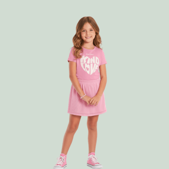 CONJUNTO INFANTIL ROSA COM SHORT SAIA EM TULE KIND LOVE BRANDILI