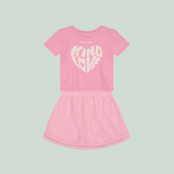 CONJUNTO INFANTIL ROSA COM SHORT SAIA EM TULE KIND LOVE BRANDILI