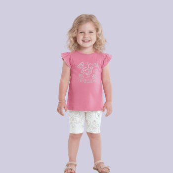 CONJUNTO INFANTIL ROSA FLAMINGO E FRUTINHAS BRANDILI