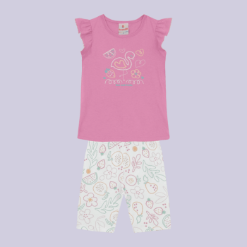 CONJUNTO INFANTIL ROSA FLAMINGO E FRUTINHAS BRANDILI