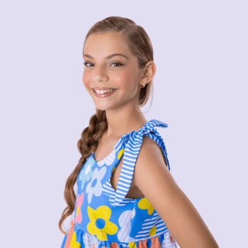CONJUNTO INFANTIL VERÃO AZUL COM LISTRAS E FLORES