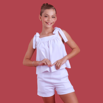 CONJUNTO INFANTIL VERÃO BRANCO ALÇAS DE LAÇO