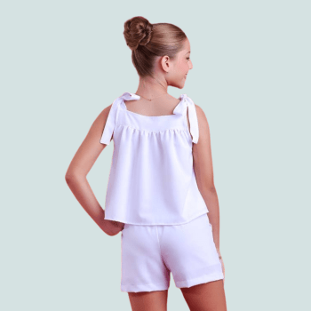 CONJUNTO INFANTIL VERÃO BRANCO ALÇAS DE LAÇO