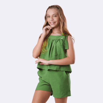 CONJUNTO INFANTIL VERÃO EM LINHO VERDE MILITAR