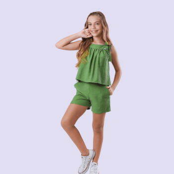 CONJUNTO INFANTIL VERÃO EM LINHO VERDE MILITAR