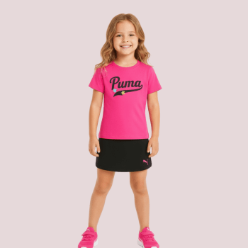 CONJUNTO INFANTIL VERÃO ESPORTIVO PUMA PRETO COM ROSA PINK