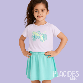 CONJUNTO INFANTIL VERÃO ESPORTIVO PUMA TURQUESA COM LILÁS