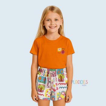 CONJUNTO INFANTIL VERÃO LARANJA COM ROSA MORANGUINHO