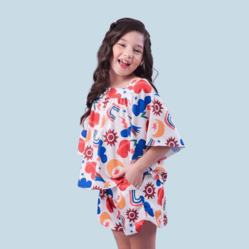 CONJUNTO INFANTIL VERÃO MAYA COM ESTAMPA ARCO IRIS E ESTRELA