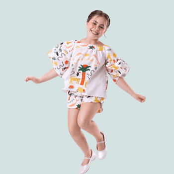 CONJUNTO INFANTIL VERÃO MAYA COM ESTAMPA BICHOS DA AMAZONIA