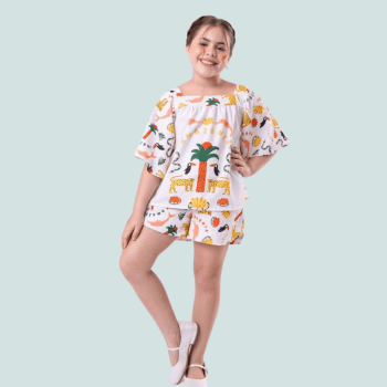 CONJUNTO INFANTIL VERÃO MAYA COM ESTAMPA BICHOS DA AMAZONIA