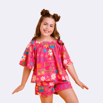 CONJUNTO INFANTIL VERÃO MAYA PINK COM ESTAMPA FLORES E FRUTINHAS CONJUNTO INFANTIL VERÃO MAYA PINK COM ESTAMPA FLORES E FRUTINHAS