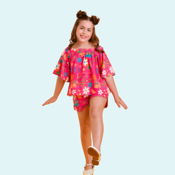 CONJUNTO INFANTIL VERÃO MAYA PINK COM ESTAMPA FLORES E FRUTINHAS