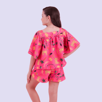 CONJUNTO INFANTIL VERÃO BRANCO MAYA ROSA COM ESTAMPA AMAZÔNIA